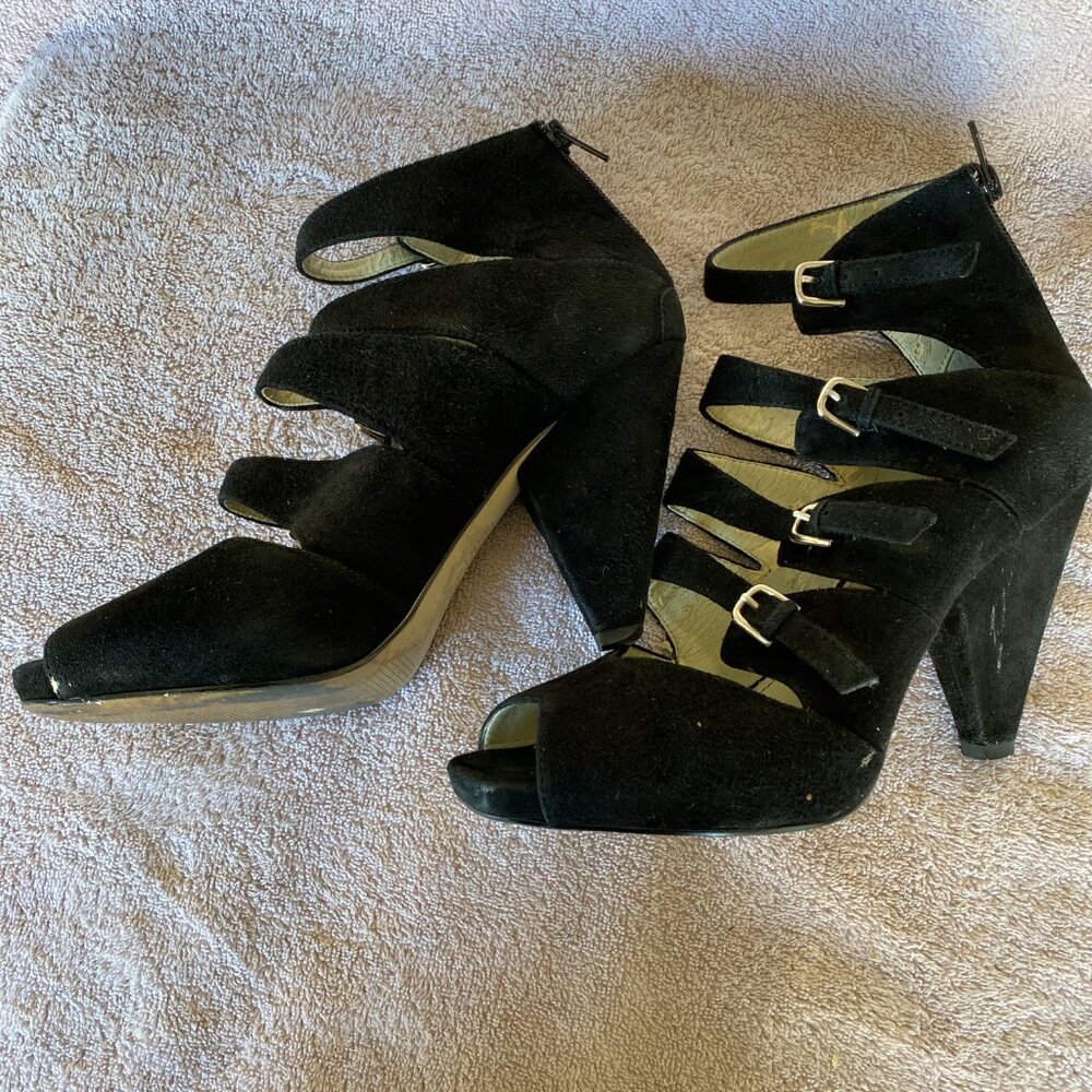 Franco Sarto Black Suede Strappy Heels – Size 8M - Picture 7 of 8